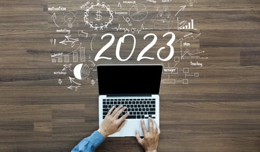 Business plan 2023 new year ideas concept, Working on laptop with creative thinking drawing charts and graphs strategy